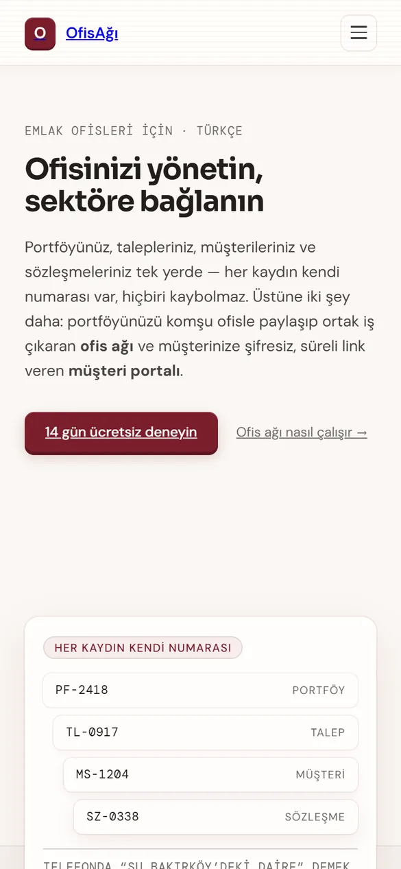 OfisAğı mobil arayüzü